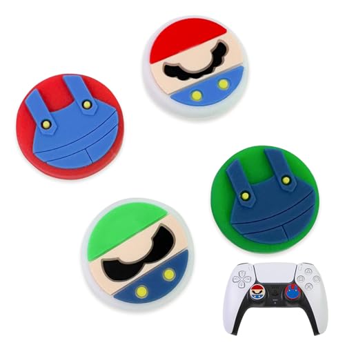 PERFECTSIGHT Cute Thumb Grip Caps for Switch 2, PS5 PS4 Xbox Series X/S Xbox One Switch PRO Controller Steam Deck, 4PCS Soft Rubber 3D Thumbsticks Button Joystick Cover, Red+Green Bros - color: Red+Green Bros