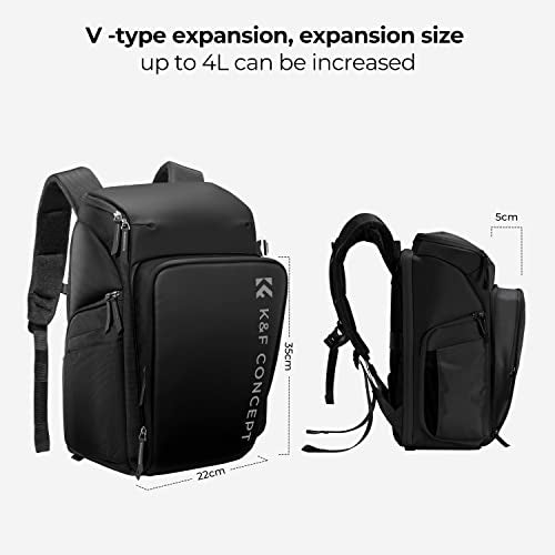 K&F CONCEPT Camera Backpack, 22L Expandable Camera Bag with Rain Cover - color: Black