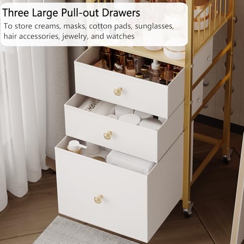 Makeup Organizer Cart with Drawers Make Up Organizers for Vanity - color: Gold