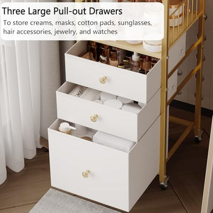 Makeup Organizer Cart with Drawers Make Up Organizers for Vanity - color: Gold