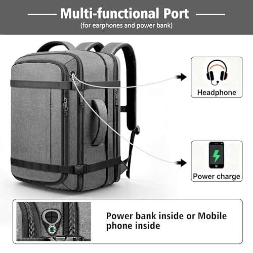 Carry On Backpack,Expandable Large 1-7DAYS Capacity Travel Backpack,Grey - color: Grey, size: 18.4inch (22"x14"x5.5")