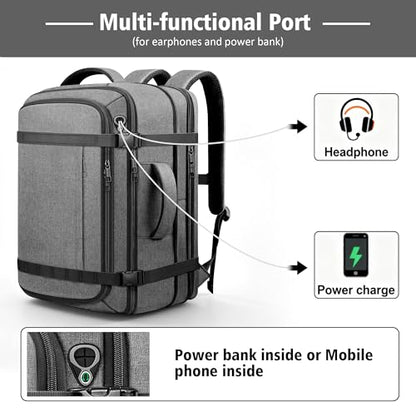 Carry On Backpack,Expandable Large 1-7DAYS Capacity Travel Backpack,Grey - color: Grey, size: 18.4inch (22"x14"x5.5")