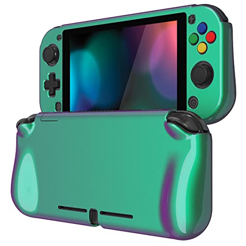 PlayVital ZealProtect Protective Case for Nintendo Switch Lite, Ergonomic Grip Hard Cover - Durable Shock-Absorbent Anti-Scratch with Screen Protector & Thumb Grip Button Cap, Chameleon Green Purple - color: Chameleon Green Purple