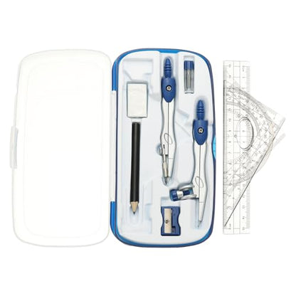 PATIKIL Geometry Precision Tool Set, 11 Pcs Geometry Set Compass Tool with Shatterproof Storage Box Rulers Math Compass Kit for Math Drafting Supplies, Dark Blue(Style 1) - color: Dark Blue