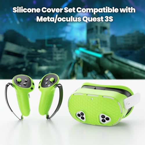 Silicone Cover Set Compatible with Meta/Oculus Quest 3s Accessories, VR Silicone Face Cover, VR Shell Cover,Touch Controller Grip Case,Camera Lens Protector Set (Colorful B)