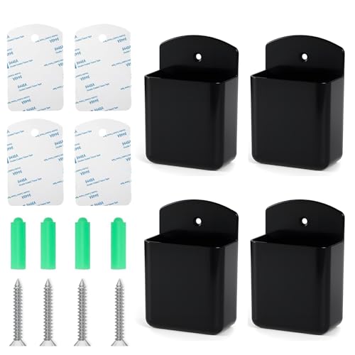 4Pcs Remote Holder Wall Mount, Black Remote Control Holder for AC TV, Wall Mount Box Organizer with Self Adhesive and Screws for Home Office Storage - color: Black-4
