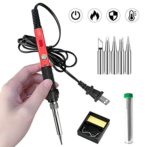 Soldering Kit, 60W Soldering Iron, 110V Welding Kit with Ceramic Heater, Portable Solder Irons with 5pcs Extra Tips, Stand, Solder Tube, Sponge, for Electronic Repair - color: 60w 9-in-1 Basic