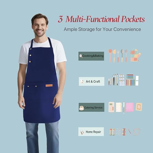 Aprons for Women Men, Water-Resistant Kitchen Aprons for Cooking - color: Blue
