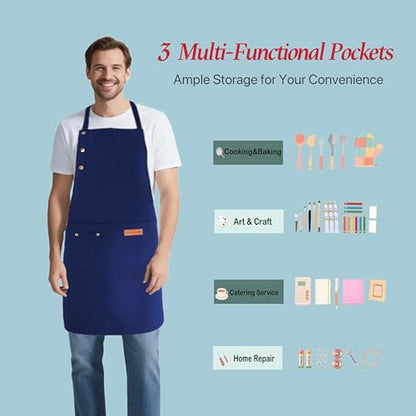 Aprons for Women Men, Water-Resistant Kitchen Aprons for Cooking - color: Blue