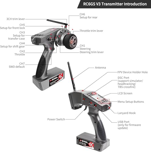 Radiolink 2.4GHz RC6GS V3 7 Channels RC Transmitter and R7FG Gyro Receiver