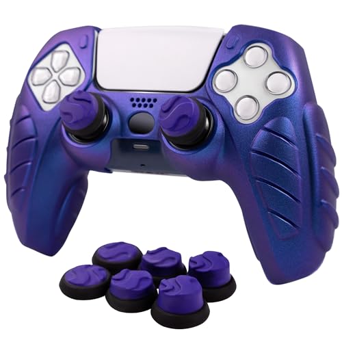 Ergonomic Soft Grip Skin for PS5 Controller, Anti-Slip Silicone Chameleon Controller Cover for PlayStation 5 with 6 Thumb Grips Accessories Set (Chroma Indigo) - color: Chroma Indigo