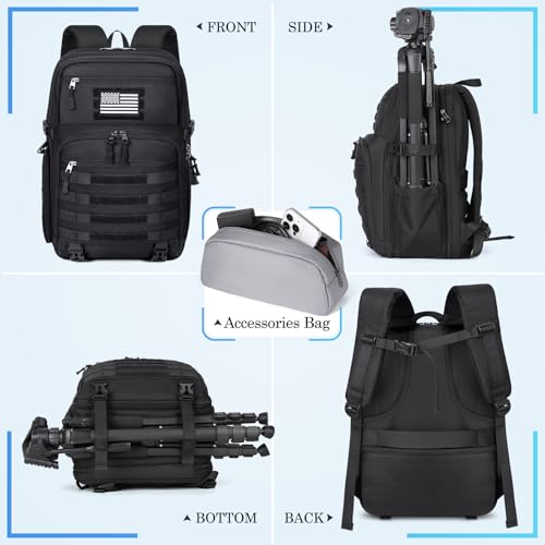 SDYSM Waterproof Camera Backpack 15.6 Inch,Camera Bags for Photographers - color: Black