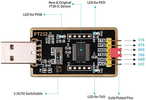 USB to UART Converter Built-in FT232RL 6P Serial Adapter, DIY USB to TTL Adapter for Programming Arduino Nano Raspberry Pi