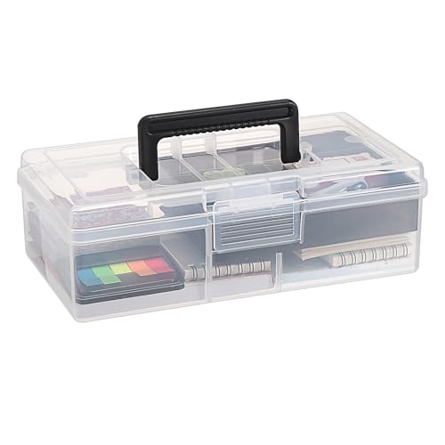 JUXYES Clear Art Craft Supply Storage Bin Sewing Box With Handle Lid - color: Black, size: 1 Pack