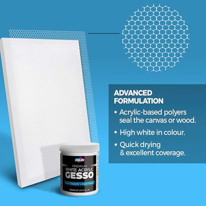 Zieler® Premium White Acrylic Gesso, Matte Finish, 500ml Jar