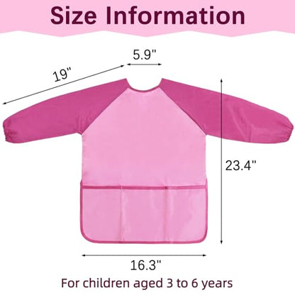 2 Pack Kids Art Smock,Kids Painting Apron,Children Artist Aprons with Long Sleeve 3 Pockets for Toddlers 3-6 Years - color: Pink and Yellow
