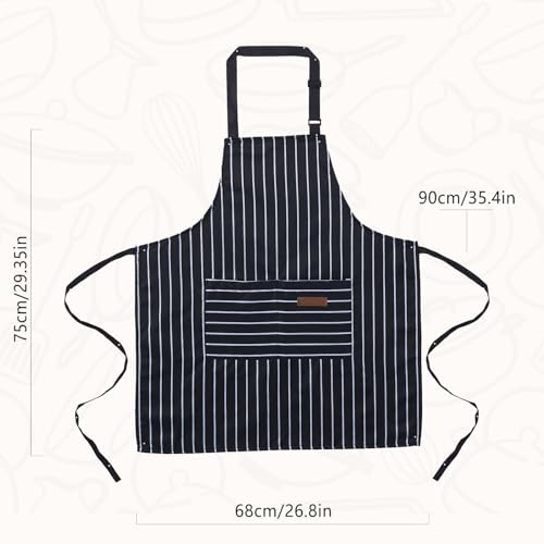 2 Pack Cooking Aprons Adjustable Bib Apron for Women with 2 Pockets, Kitchen Restaurant Men Chefs Aprons - color: Black/Black Stripes