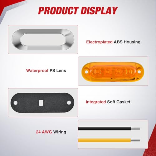 Nilight 3.7" Amber Red Oval Side Marker Light, 4 LED IP68 Waterproof - color: Amber Red 3.7" 20Pcs