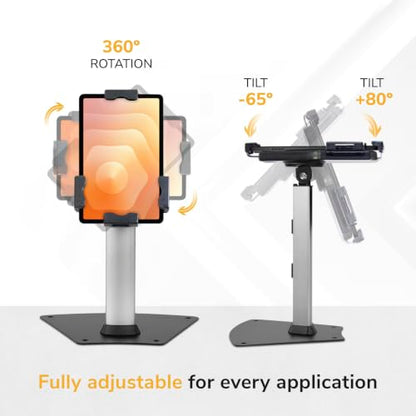 Mount-It! Secure Universal Tablet POS Kiosk Stand with Locking Clamp & Bolt-Down Base, 360° Rotation & +80°/-65° Tilt, Wall or Counter Mount for 7.9"–11" Tablets, iPad, Galaxy Tab & Surface Go - size: Counter - Wide Base
