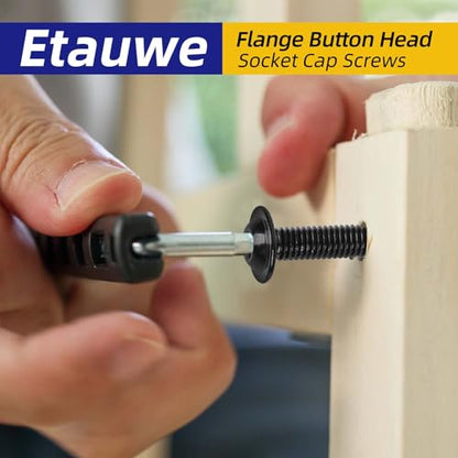 100-Piece M3-0.5 x 10mm Flange Button Head Screws - Black 304 Stainless Steel Socket Head Screws, Allen Hex Drive & Bit Included, Full Thread Machine Bolts - size: M3 x 10mm