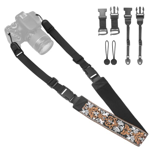 Adjustable Camera Neck Strap, Vintage Embroidered Shoulder & Crossbody Camera Strap with 4 Connection Ways, Anti-Slip Camera Strap for DSLR, Mirrorless & Camcorder, Travel & Outdoor Photography Gear - color: Brown Black Woven