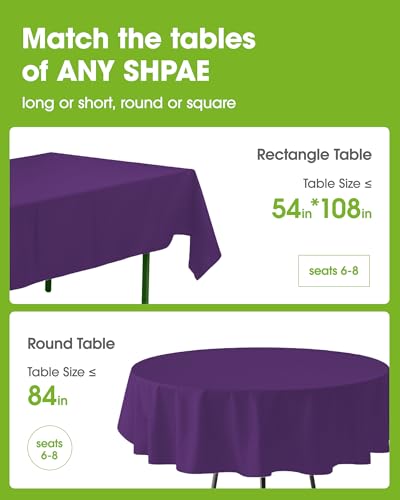 Pureegg Plastic Table Cloth Disposable 6 Pack, 54 x 108 Inch, Purple - color: Purple, size: 54" X 108" Rectangle