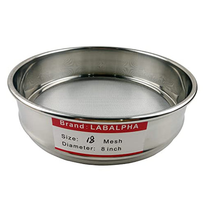 LABALPHA 18 Mesh Lab Sieves, #18 Mesh Test Sieve, 8'' Diameter, 304 Stainless Steel Wire Cloth (1mm) - size: 18 mesh (1mm)