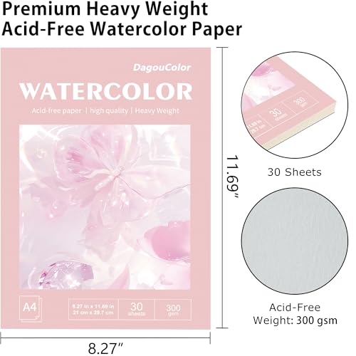 DagouColor Watercolor Paper Pad, 30 Sheets - Butterfly Pink, A4, 2 Pack - color: Butterfly Pink