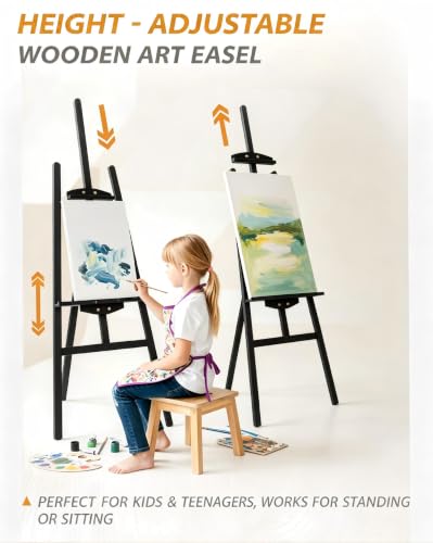 Pine Wood A-Frame Art Easel Stand, Foldable Wooden Easel for Painting,Black - style: Black