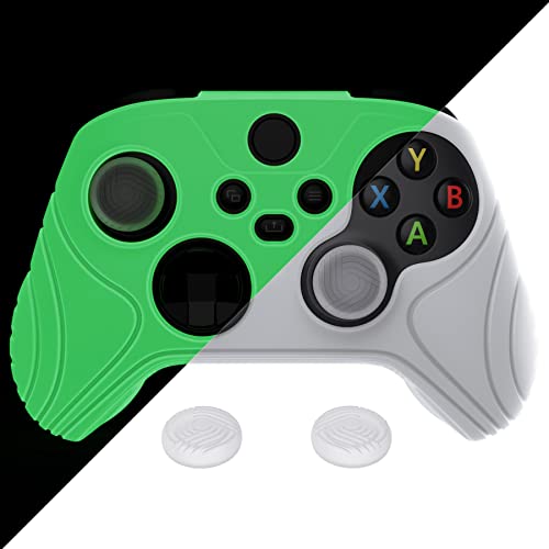 eXtremeRate PlayVital Glow in Dark Green Samurai Edition Anti-slip Controller Grip Silicone Skin for Xbox Core Controller, Ergonomic Protective Case Cover for Xbox Series S/X Controller w/Thumb Grips - color: Glow in Dark Green