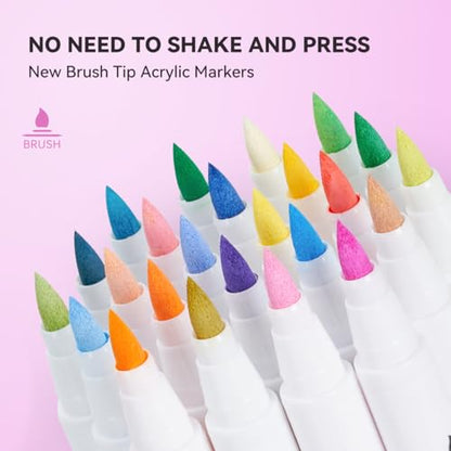 Arrtx Acrylic Paint Pens Basic Series 36D,Brush Tip Markers for Rock, Wood, Ceramic, Glass, Canvas, Metal, Plastic, Fabric, Stone & DIY Projects - style: Basic Series 36D