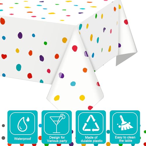 Mindsoft 3 Pcs White Rainbow Polka Dots Plastic Tablecloth Party - color: White, style: Rainbow Polka Dots