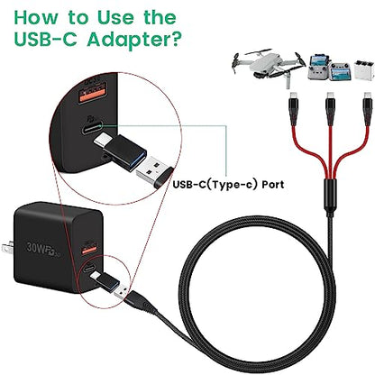 Charger for DJI Mini 4 Pro, Mini 3 Pro, Mavic 3, Air 2S Drone, with Adapter - size: 4ft Cable & Adapter