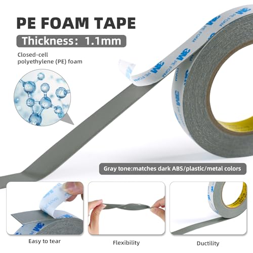3M Double Sided Tape Heavy Duty 1'' × 20Ft, PE Foam Removable Mounting Tape - color: Grey, size: Width: 1''