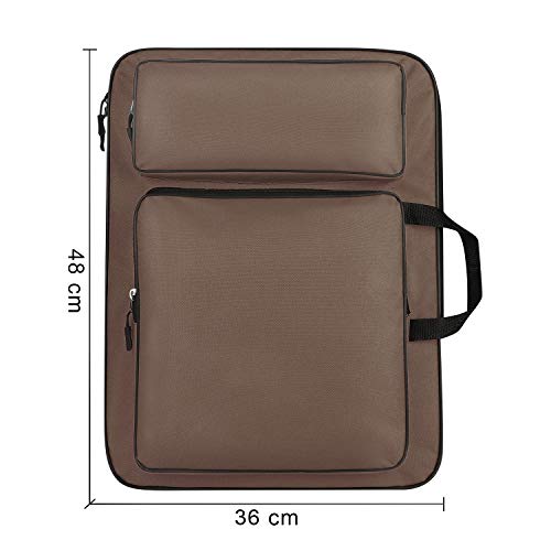 A3 Art Portfolio Carry Case Bag Drawboard Storage Portable Shoulder Tote - color: Coffee