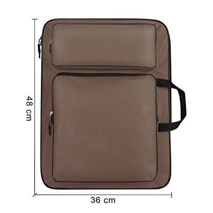 A3 Art Portfolio Carry Case Bag Drawboard Storage Portable Shoulder Tote - color: Coffee