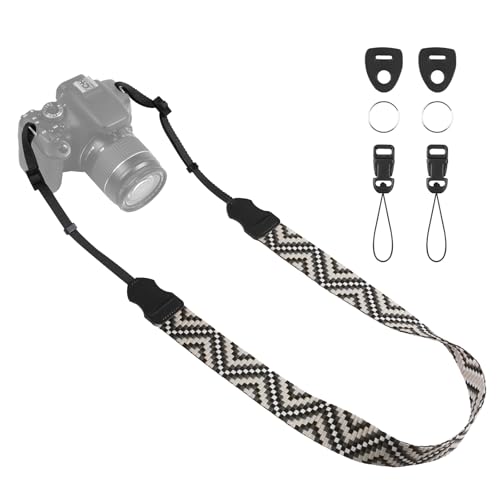 Universal Camera Strap - Camera Neck Strap, Adjustable Shoulder Straps Compatible with Canon, Fujifilm, Nikon, Olympus, Panasonic and other SLR and mirrorless cameras - Black White Gquares - color: Black White Gradient Gquares