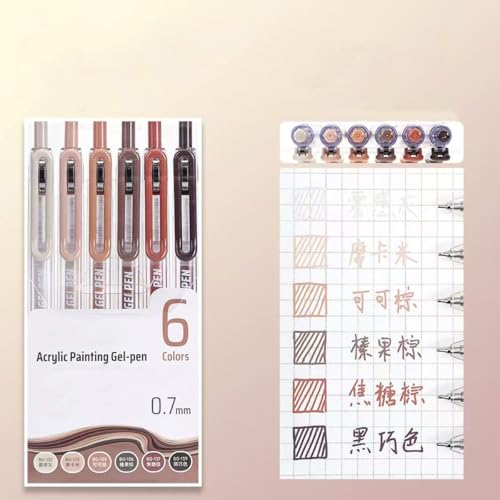 6 Colors 0.7mm Fine Pointed Acrylic Gel Pen Set,brown - color: Orange