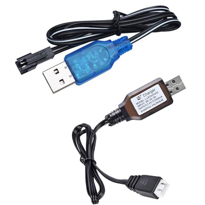 USB Charger Cable Set - Includes 1 Pack 3.7V SM-2P and 1 Pack 7.4V XH-3P Plug Connector Compatible with RC Car,RC Truck, RC Boat,Gel Blaster Splatter Ball Gun, Drone, USB Charging Cable