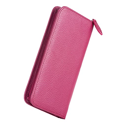 Lanxivi Genuine Leather Fountain Pen Case 3 Divided Slots Wine Red Color, Zippered Pen Case Pouch, Handmade Display Holder for Rollerball Pen - color: Wine Red