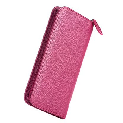 Lanxivi Genuine Leather Fountain Pen Case 3 Divided Slots Wine Red Color, Zippered Pen Case Pouch, Handmade Display Holder for Rollerball Pen - color: Wine Red