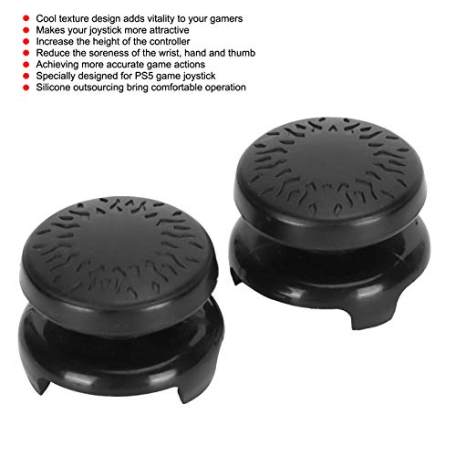 ASHATA 2Pcs Thumbstick Extender for Game Consoles, 3D Texture Thumb Grip Stick Joystick Thumbstick for 5 Controller (Black) - color: black