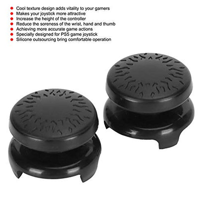 ASHATA 2Pcs Thumbstick Extender for Game Consoles, 3D Texture Thumb Grip Stick Joystick Thumbstick for 5 Controller (Black) - color: black