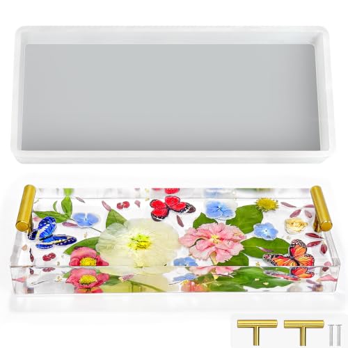 RESINWORLD 1'' Deep Tray Mold, Small Flat Tray Silicone Mold with Handles - size: 10" x 4" x 1"