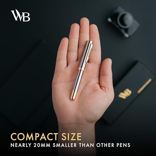 Wordsworth & Black Mini Pocket Fountain Pen for Writing, Medium Nib, Silver - color: Silver Gold