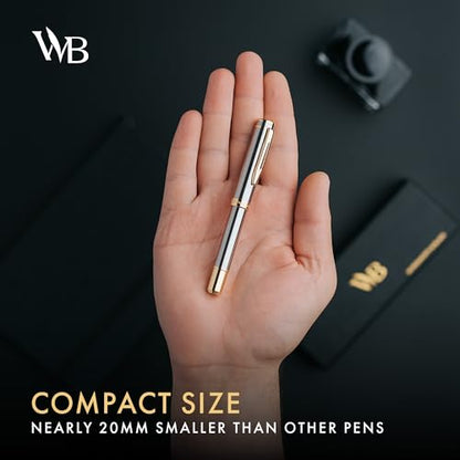 Wordsworth & Black Mini Pocket Fountain Pen for Writing, Medium Nib, Silver - color: Silver Gold