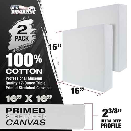 U.S. Art Supply Stretched Canvas for Painting 16" x 16" 2-3/8" Extra Deep - size: 16" x 16"