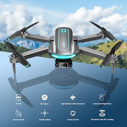 Drone with Camera for Adults and Beginners, 1080P HD FPV Foldable Mini Drones for Kids, 2 Batteries, Carrying Case, Trajectory Flight, Gravity Control, One-Key Takeoff/Landing, 360° Flip, Gift for Boy