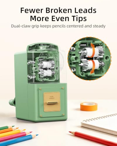 ZMOL Heavy Duty Manual Hand Crank Pencil Sharpener, Desktop, Green - color: Green