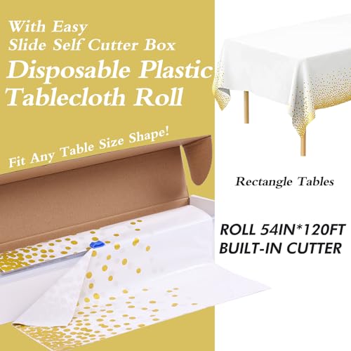 Kesfey White with Gold Dot Plastic Tablecloth Rolls 54 inch X 120ft - color: Black Golden Dot